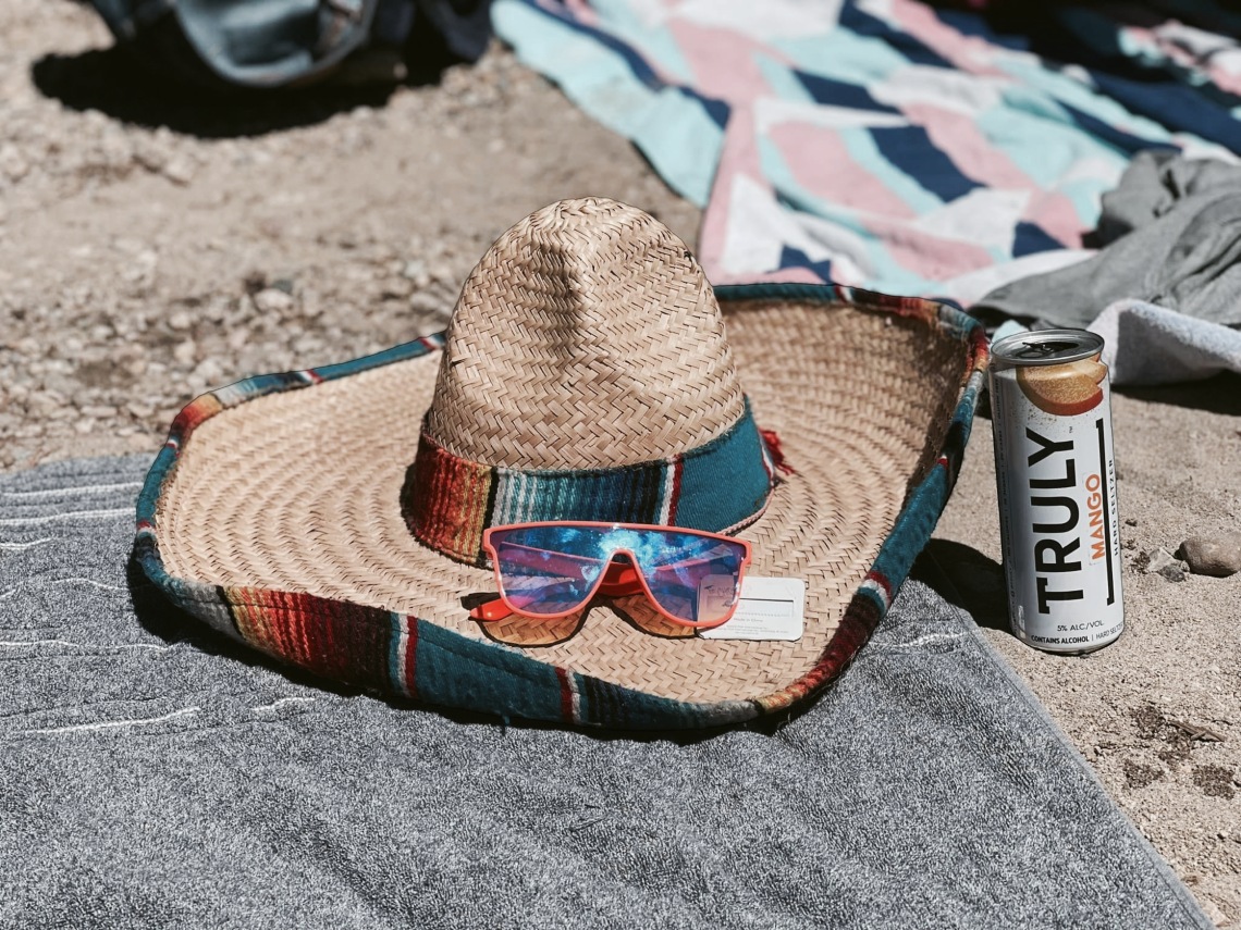 Hat and Truly on beach in the sun